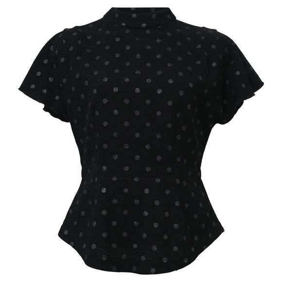 Marc Jacobs Polka Dot Fitted Closed Neck Short Sleeve Top in Black Viscose - Picture 1 of 5